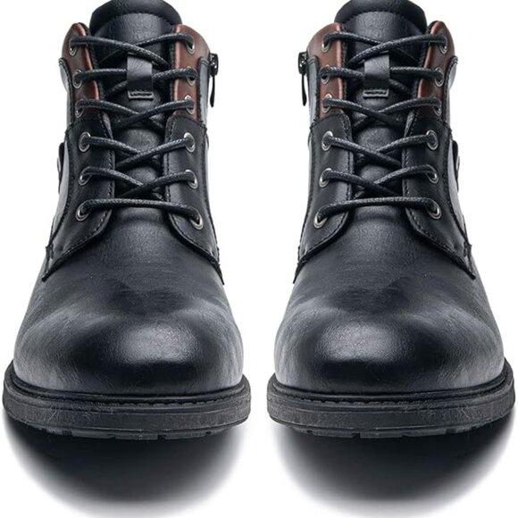 Men Oxford Boots, Buckle Dress Boot, Casual Men Boots Lace-Up Side Zipper-BLK main image 6